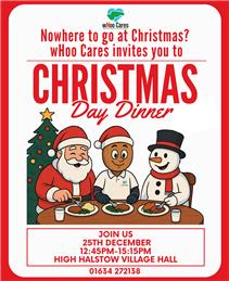 wHoo Cares invitation for a Christmas Day dinner at High Halstow Village Hall